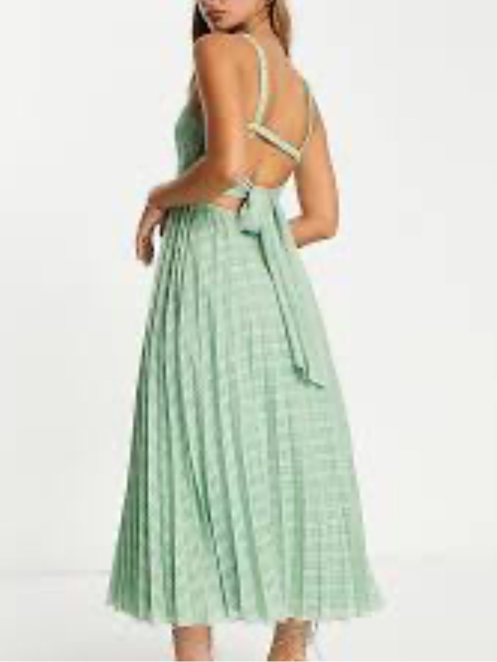 ASOS Large pale Green plaid strappy Pleated Maxi pleated skirt dress